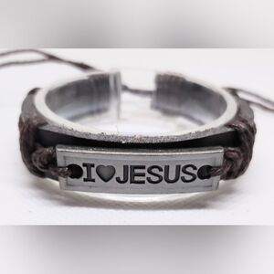 I Love Jesus Bracelet Leather Men's New f83